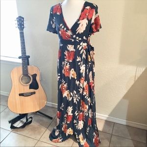 Patrons of Peace blue floral wrap maxi dress NWT